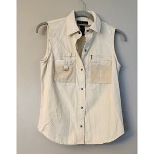LAUREN RALPH LAUREN Women Top vest Sz S  Beige‎ Sleeveless Snap  utility vintage